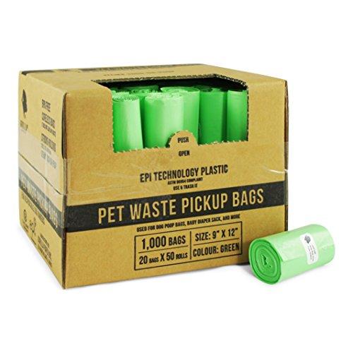 Gorilla Supply 1000 Green Dog Pet Poop Bags, EPI Technology, 50 Refill Rolls