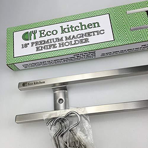 Magnetic Knife Strip 18 Inch - Best Kitchen Magnetic Knife Holder - Wall Knife Magnet - Magnetic Knife Rack Bar With 6 Hooks in Gift Box - 5 Years Guarantee