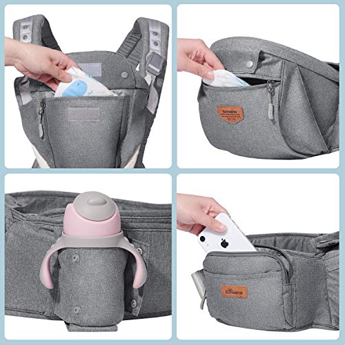 SUNVENO Baby Hipseat Ergonomic Baby Carrier Soft Cotton 3in1 Safety Infant Newborn Hip Seat for Outdoor Travel 6-36 Months (Gray)