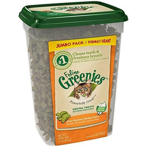 FELINE GREENIES Dental Natural Cat Treats Oven Roasted Chicken Flavor, 11 oz. Tub