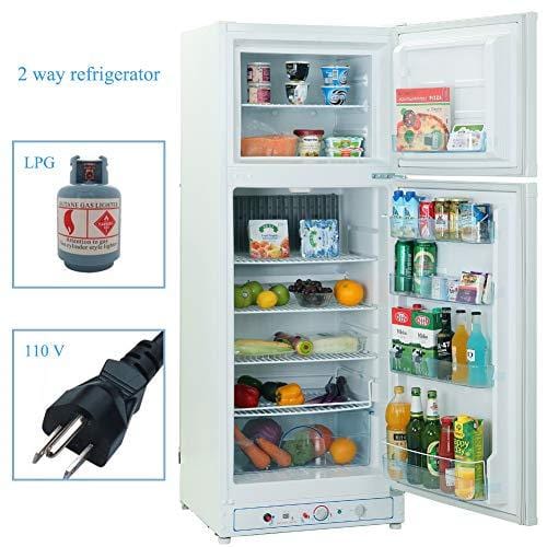 Smad Gas Refrigerator Freezer 110V/Propane Fridge Up Freezer, 9.3 Cu.Ft, White