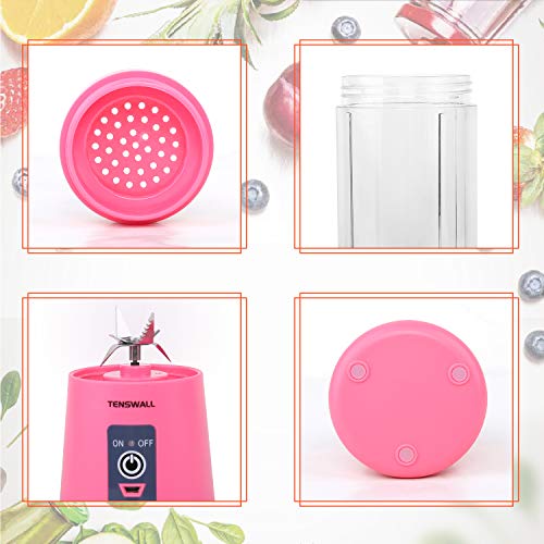 Tenswall Portable, Personal Size Blender Shakes and Smoothies Mini Jucier Cup USB Rechargeabl, pink