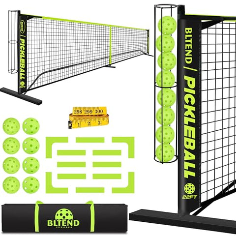 Bltend Pickleball Net, 22FT Regulation Size Portable Pickleball Set with Net, 8 Pickle Balls, Court Marker, Carry Bag and Tape Measure, Pickle Ball Net Gifts for Indoor Outdoor Driveway