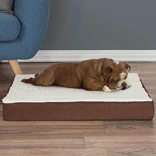 PETMAKER Orthopedic Sherpa Top Pet Bed with Memory Foam and Removable Cover 30x20.5x4 Brown