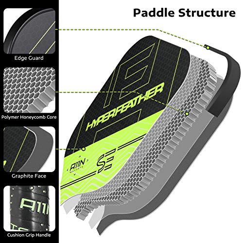 A11N HyperFeather SE Pickleball Paddles Set of 2 - USAPA Approved | 8OZ, Graphite Face & Polymer Core, Cushion Grip | 4 Outdoor Balls and 1 Sling Bag