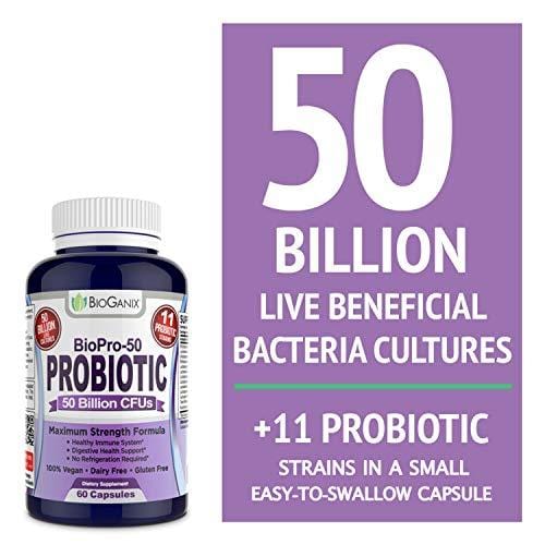 Probiotic BIOPRO 50 Billion CFU with 11 Strains + Prebiotic Supplement for Women, Men & Children | Guaranteed Potency - Shelf Stable Acidophilus Probiotic | Vegan, Dairy Free | 30 Veggie Capsules