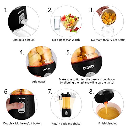 Portable Blender, OBERLY Personal Juicer Cup for Shakes and Smoothies - Six Blades in 3D, 13oz Fruit Mixing Machine with 4000mAh USB Rechargeable Batteries, Ice Tray, Detachable Cup, Perfect Blender for Travel, Outdoor