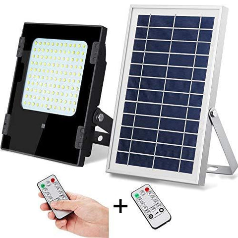 Solar Flood Light with Remote Controller Outdoor&Indoor 1000lumens 120Leds Dusk to Dawn IP67 Waterproof for Garden,Landscape,Yard,Porch,Patio,Garage,Pool,Sign,Billboard (White led/Remote Controller)