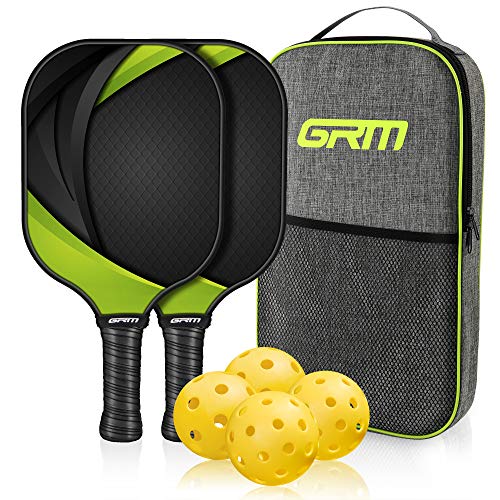 GRM Pickleball Paddles, Pickleball Set of 2, USAPA Graphite Pickleball Racket, Lightweight Pickle Balls Equipment with 4 Balls and Portable Carry Bag
