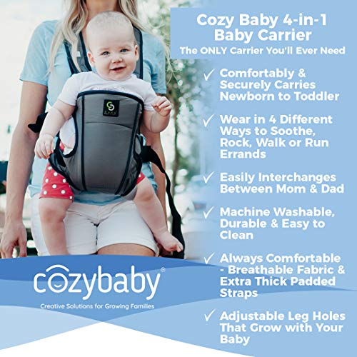Cozy 4-in-1 Convertible Baby Carrier (Grey) - The Ergonomic Infant Carrier with Additional Padding in The Straps for Your Comfort. Ideal for Newborn to Toddler with 4 Ways to Carry