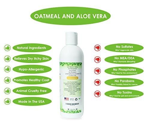 Natural Hypoallergenic Oatmeal Dog Shampoo: Itchy Dry Sensitive Skin Dandruff Wash For Large & Small Breed Adult & Puppy Dogs - Deodorizing & Moisturizing Aloe Pet Hair Grooming Formula - Cruelty Free