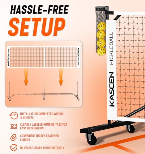 KASCEN Portable Pickleball Net for Driveway - 22 FT Pickleball Net Set Outdoor Regulation Size with Wheels, Pickle Ball Net System for Backyards, Indoor with Ball Holde, 4 Pickleballs & Carrying Bag