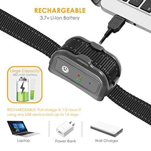 ELenest Bark Collar, 2019 Upgraded Smark Barking Control Device, Adjustable Vibration, Shock Sensitivity Level, Rechargeable Waterproof, Barking Detection for Dog, No Bark Collar