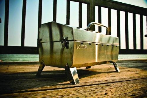 Kuuma Premium Stainless Steel Mountable Charcoal Grill w/Inner Lid Liner by Camco -Compact Portable Size Perfect for Boats, Tailgating and More - Stow N Go 160" (58110)