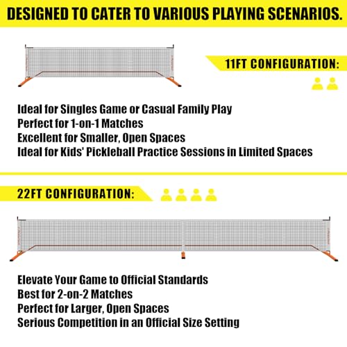 PICKLETECH 6.0 Cross Version Portable Pickleball Net Outdoor Game 22 FT Pickleball Nets-Half Court 11 FT Net-USAPA Regulation Size-Pickle Ball Net System with Carrying Bag for Court,Driveway,Backyards