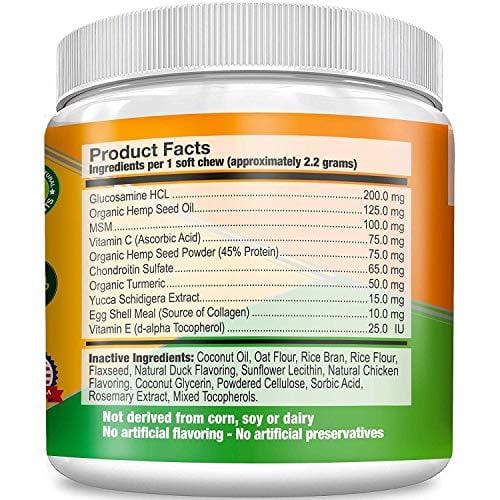 Pets Primal Hemp Hip & Joint Supplement for Dogs - Mobility Chews w/Glucosamine for Dogs - Joint Pain Relief - Reduce Inflammation - w/Chondroitin, MSM, Turmeric, Organic Hemp Seed Oil, Hemp Protein