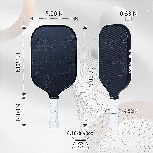 PrimalBirds Premium Pickleball Paddle Racket with Cushion Comfort Pickleball Paddle Grip | Graphite Carbon Surface | Honeycomb Core | Classic Black