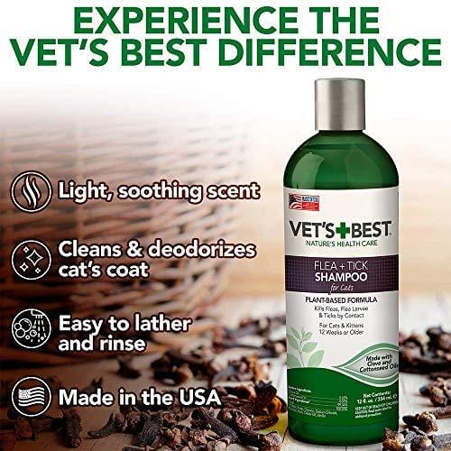 Vet's Best Flea & Tick Shampoo for Cats | Premium Shampoo & Cat Flea Treatment | 12 oz