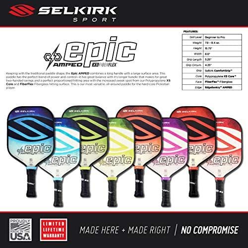 Selkirk Amped Pickleball Paddle - USAPA Approved - X5 Polypropylene Core - FiberFlex Fiberglass Face - 5 Sizes: Epic, S2, Omni, Maxima, and INVIKTA (Epic Midweight - Sapphire Blue)