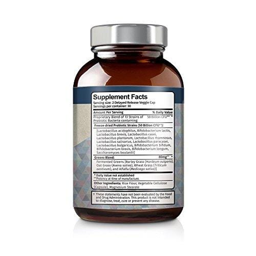 Vitamin Bounty Pro 50 Probiotic with Prebiotics - 13 Strains, 50 Billion CFU, for Gut and Digestive Health with Delayed Release EmbocapsTM & Fermented Greens