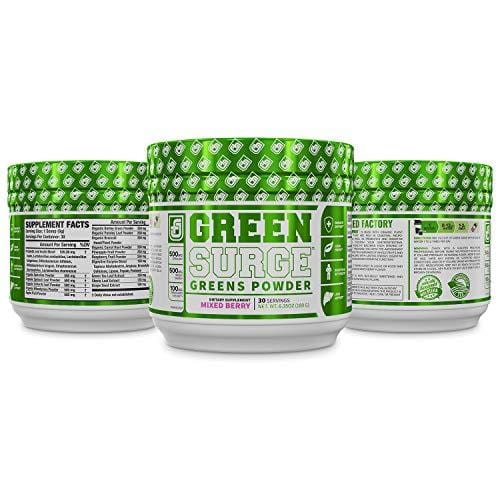 GREEN SURGE Green Superfood Powder Supplement - Greens Drink w/ Spirulina, Wheat & Barley Grass, & Organic Greens - Probiotics & Digestive Enzymes -30sv Keto Friendly