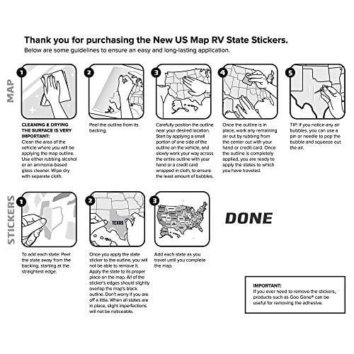 SEE MANY PLACES .com RV State Stickers United States Travel Camper Map RV Decals for Window, Door, or Wall ~ Includes 50 State Decal Stickers with Scenic Illustrations
