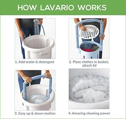 Lavario Portable Clothes Washer (Manual Non-Electric Portable Washing Machine for Camping, Apartments, RV's, Delicates)