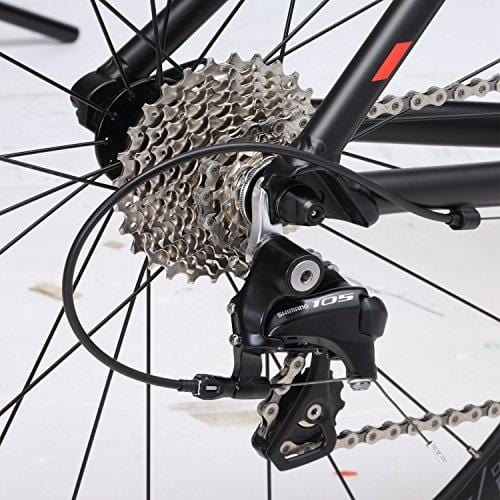 SAVADECK Aluminium Alloy Road Bike, R8 700C Carbon Fork Road Bicycle Light Aluminium Frame Road Bike with Shimano 105 R7000 22 Speed Groupset and Double V Brake Black Red 48CM