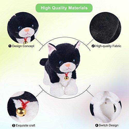 Black Plush Cat Stuffed Animal Interactive Cat Robot Toy, Barking Meow Kitten Touch Control, Electronic Cat Pet, Cat Kitty Toy, Animated Toy Cats for Girls Baby Kids L:12" H:8" W:5"