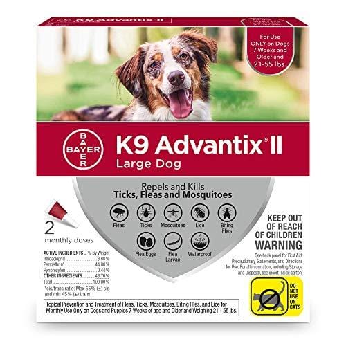 Flea and tick prevention for dogs, dog flea and tick treatment, 2 doses for dogs 21-55 lbs, K9 Advantix II