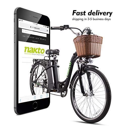 Nakto 26" 250W Cargo-Electric Bicycle 6 speed e-Bike 36V Lithium Battery Aadult/Young Adult-Women (Black)