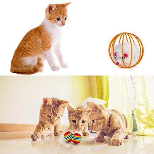 MIBOTE 24Pcs Cat Toys Kitten Catnip Toys Assorted, 2 Way Tunnel, Fish, Interactive Feather Teaser, Fluffy Mouse, Tumble Cage Mice, Crinkle Rainbow Balls Bells Toys for Puppy Kitty