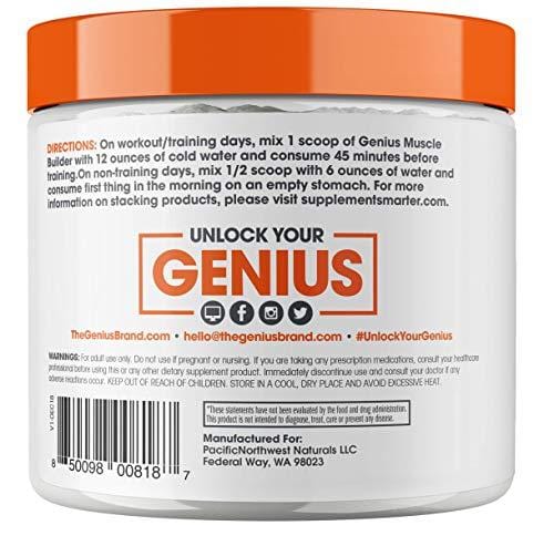 Genius Muscle Builder - Best Natural Anabolic Growth Optimizer for Men & Women | True Weight Gainer Workout Supplement for Steel Physique | Clear Plateaus & Gain Mass in 7 Days with HMB, PA & Peak02