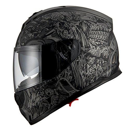 1Storm Motorcycle Full Face Helmet Dual Lens/Sun Visor Matt Skull Black