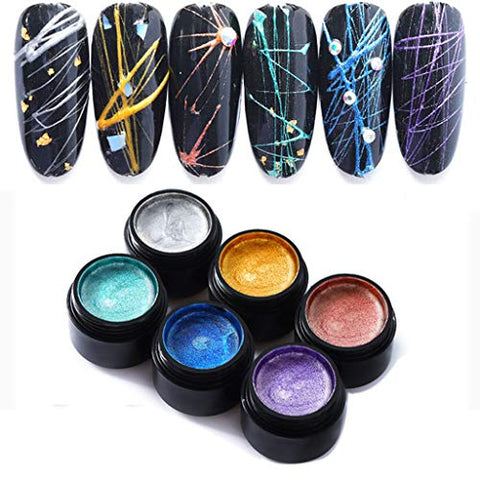 Giveyo Nail Spider Gel Set Matrix Gel Paint Design Nail Wire Drawing Nail Gel for Line Nail Metal Copper Wire Glue Metal Painted Mirror Mirror Glue Drawstring Glue 6 Color Pack