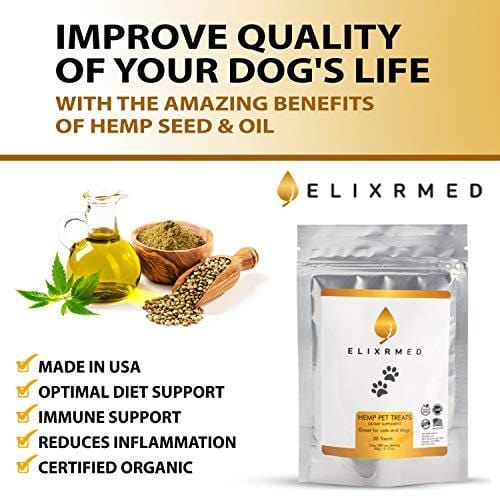 ElixrMED Organic Hemp Oil Treats for Dogs and Cats - Full Spectrum Hemp Oil Nuggets for The Relief of Anxiety, Inflammation, Painful Joints, and Overall Wellness for Your Dogs and Cats