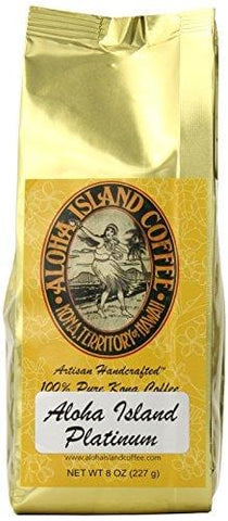 Aloha Island Coffee PLATINUM Organic 100% Pure Kona Coffee, 8 Oz Whole Bean, 8-ounces