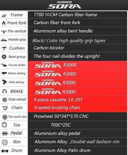 Eurobike EUR900 50CM Carbon Frame Road Bike 18 Speed 700C Racing Bicycle Black-Blue 60