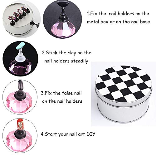 Kalolary 1 Set Nail Art Holder Practice Stand for Nail Art Display, Magnetic Nail Art Tips Holders Crystal Nail Holder Chessboard Fingernail DIY Nail Art Display Stand Training Practice Display Stand