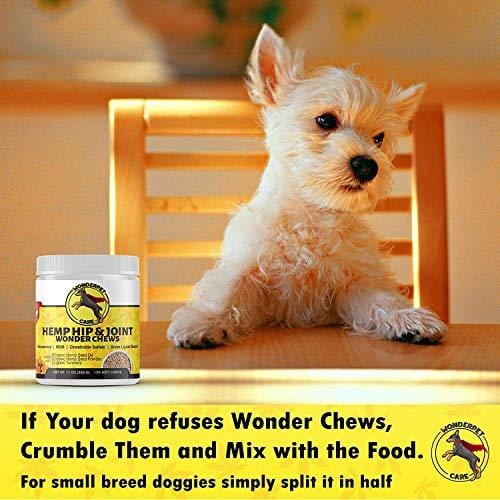 WonderPet Hemp Hip & Joint Supplement for Dogs Chondroitin Glucosamine MSM Organic Hemp Oil Hemp Powder Turmeric | Extra Strength Formula for Arthritis Pain Relief & Mobility Increase | 120 Soft Chews