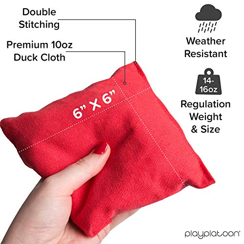 Play Platoon Premium Weather Resistant Duck Cloth Cornhole Bags - Set of 8 Bean Bags for Corn Hole Game - 4 Red & 4 Black.