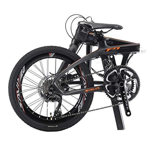 SAVADECK Folding Bike, 20 inch Carbon Fiber Folding Bicycle Portable Folding Bikes Mini City 22 Speed Foldable Bicycle with Shimano 105 and Hydraulic Disc Brake (Orange)