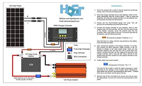 HQST 100 Watts 12 Volts Polycrystalline Solar Panel Off-Grid RV and Boat Kit with 30A PWM LCD Display Charge Controller/Adaptor Cables/Mounting Brackets