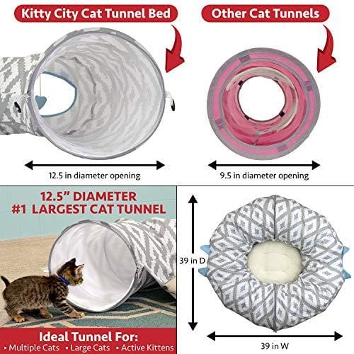 Kitty City Large 12" Multifunction Cat Tunnel and with Central Mat for Cat, Cat Toy, Cat Bed
