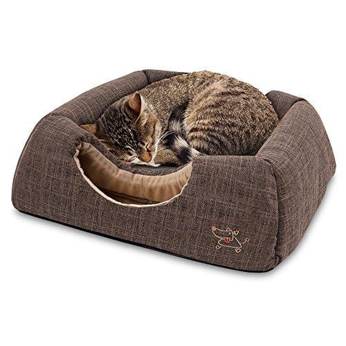 Best Pet Supplies 2-in-1 Cat Bed & Cave - with Plush Lining by Best Pet Supplies, Large (19" x 19"), Dark Brown