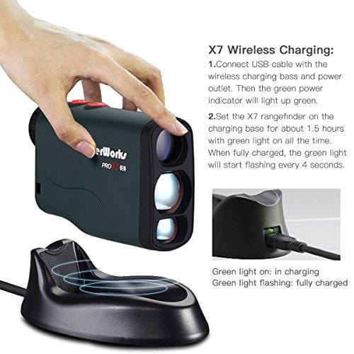 LaserWorks PRO X7 Golf Rangefinder with Flagpole Lock-Slope-Wireless Charging USB