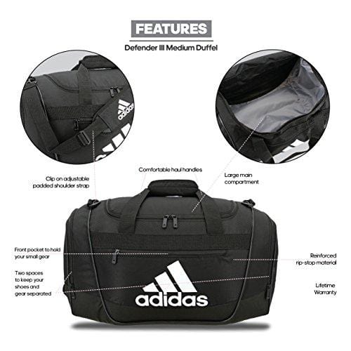 adidas Defender III medium duffel Bag, Black/White, One Size