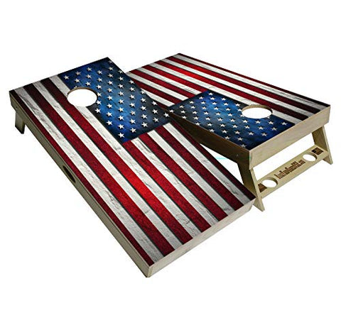 BackYardGamesUSA American Flag Series - Premium Cornhole Boards w Cupholders and a Handle - Includes 2 Regulation 4' x 2' Cornhole Boards w Premium Birch Plywood and 8 Cornhole Bags (American Flag)