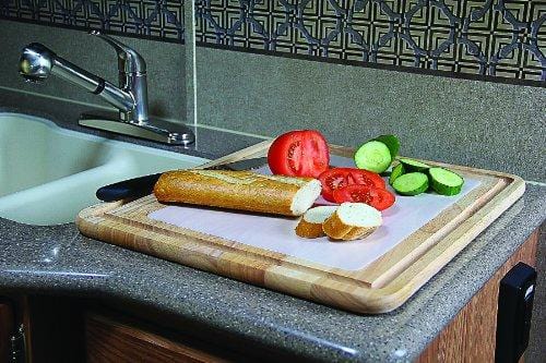 Camco Hardwood Cutting Board and Stove Topper With Non-Skid Backing, Includes Flexible Cutting Mat