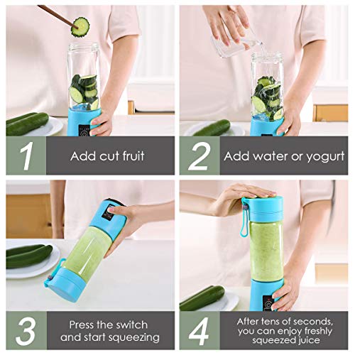 Dr.me Portable Blender, Personal Mixer Fruit Rechargeable with USB, Mini Blender for Smoothie, Fruit Juice, 380ml, Six 3D Blades for Great Mixing (Blue)